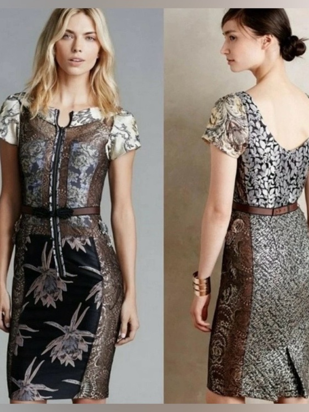 Beguile by Byron Lars Anthro "Noemi"
Brocade Lace Print Sheath Dress - Size 10